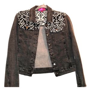 Black Jean Jacket with Tribal Print